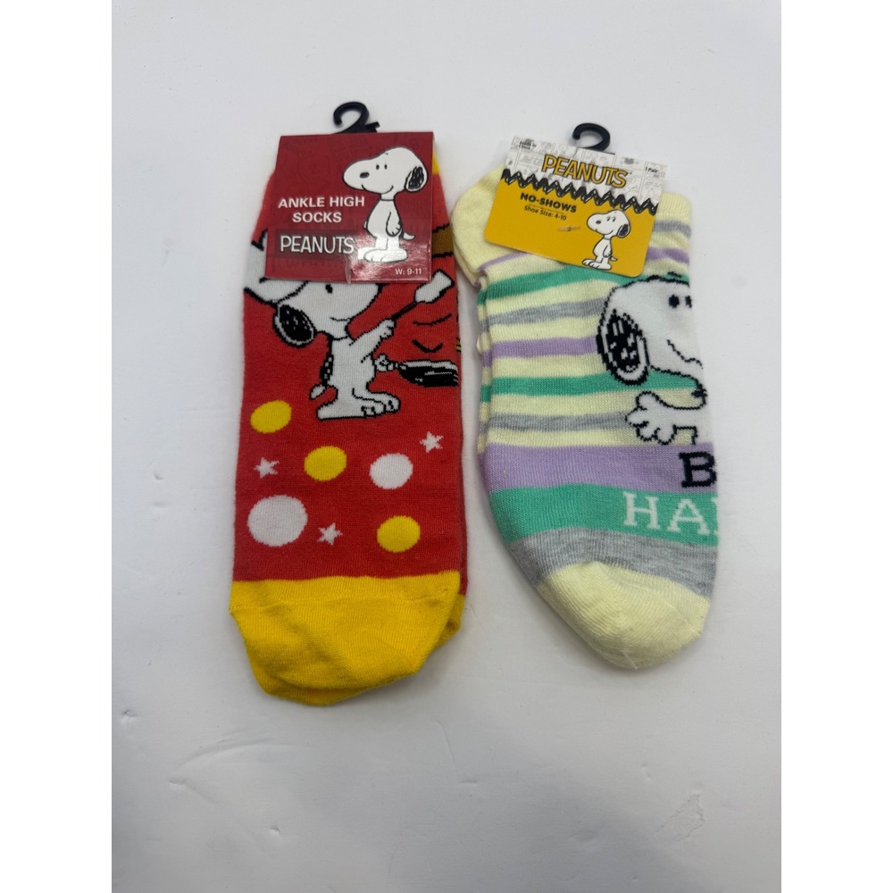 2 Lot Peanuts Snoopy Socks Women 4-11 Multicolor Ankle No Show Striped Polka Dot
